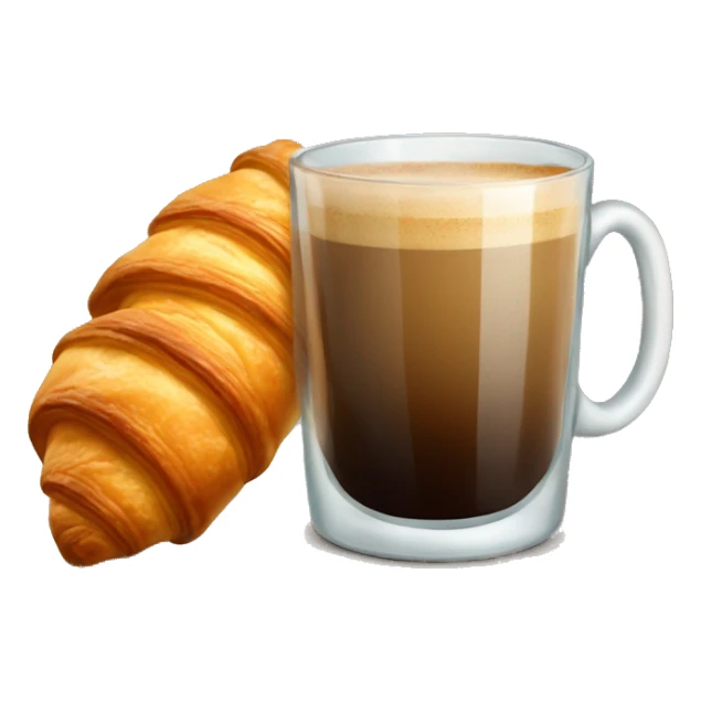 A glass of coffee with a croissant sticker