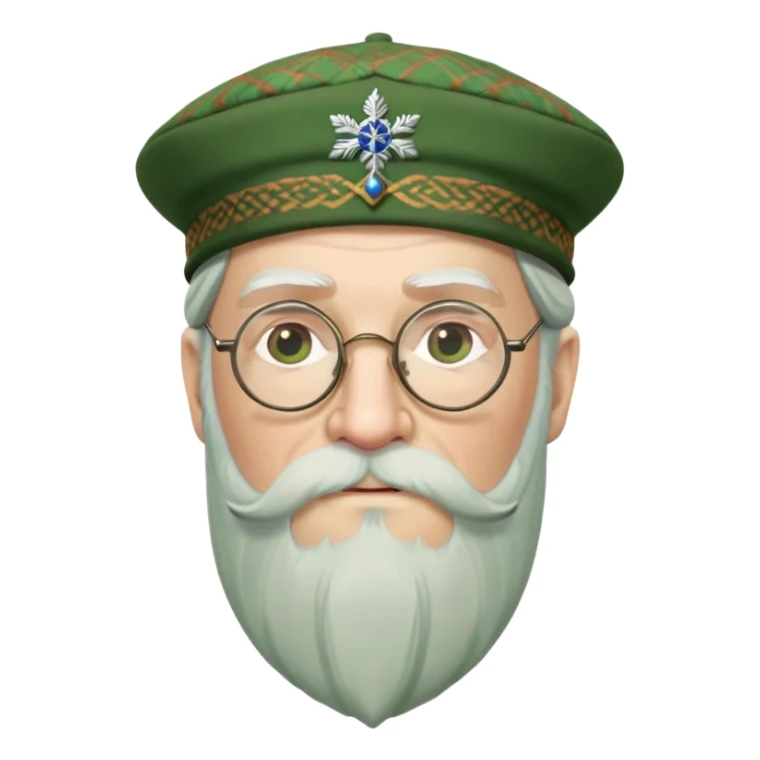 Dumbledore wear green scotland Tam o'shanter cap with decorative patterns, wear glasses, very long beard sticker