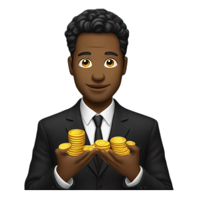 Posh-man-with-black-suit-holding-golden-coins sticker