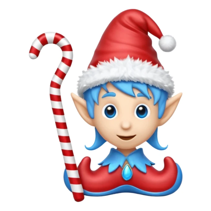 blue emoji creature with elf hat, small quills, candy-cane shoes, 3D emoji style, 1:1
 sticker