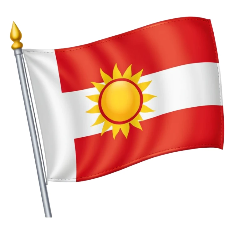 Ezidi flag. On the left side the whole side is red. The right side is all white. And in the middle is the symbol of the bright sun.  sticker
