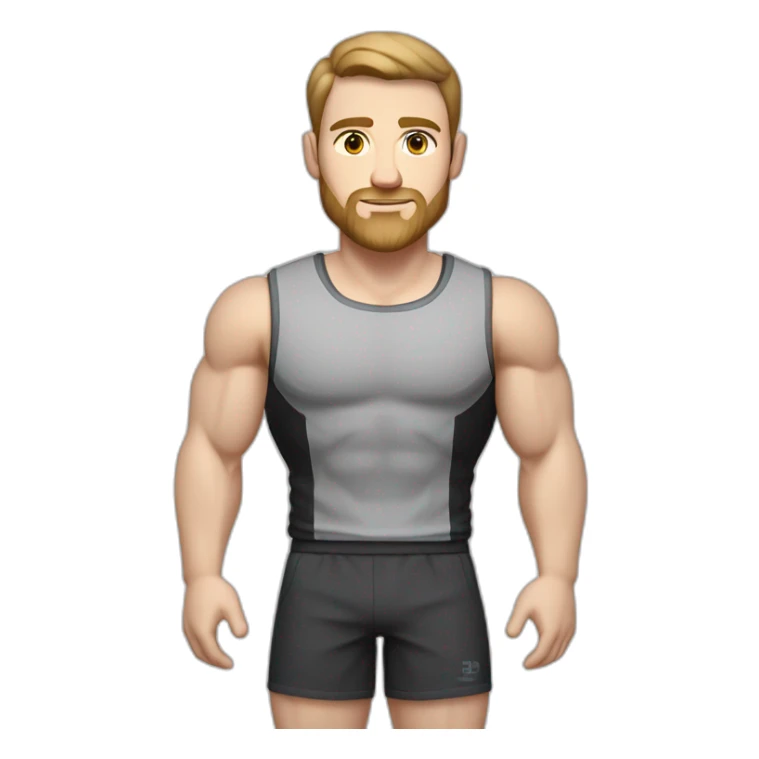Full height Pale skinned muscular man With Realistic eyes and mouth, light brown hair and stubble In dark gray sleeveless mike, black oversize sports shorts, watch and white sneakers. sticker