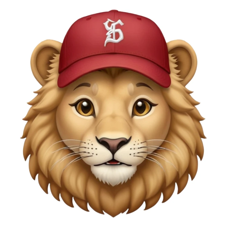 friendly anthropomorphised female lion head and shoulders wearing a baseball cap sticker