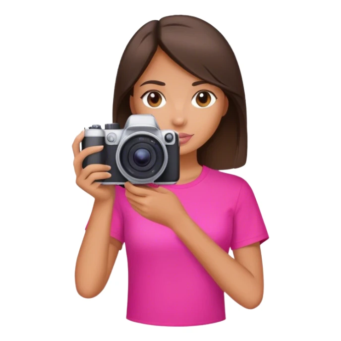 brunette girl with hot pink shirt holding camera sticker