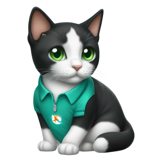 cute tuxedo cat green eyes in miami dolphins shirt sticker
