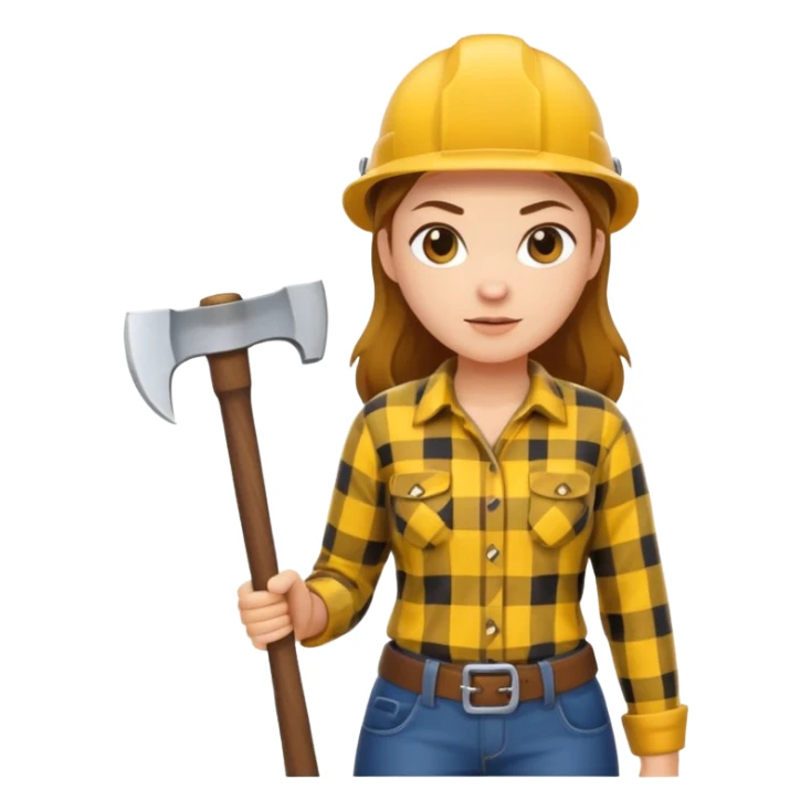 lumberjack woman holding axe yellow checked shirt sticker