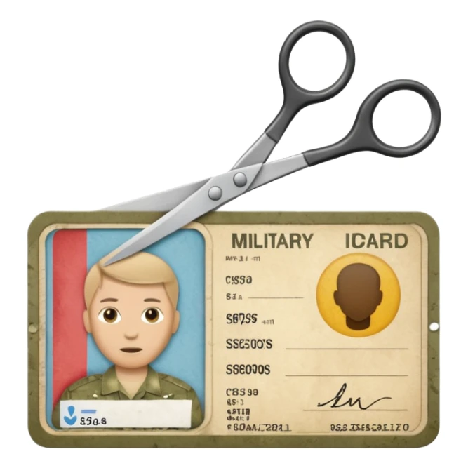 Scissors cutting military ID card front view sticker