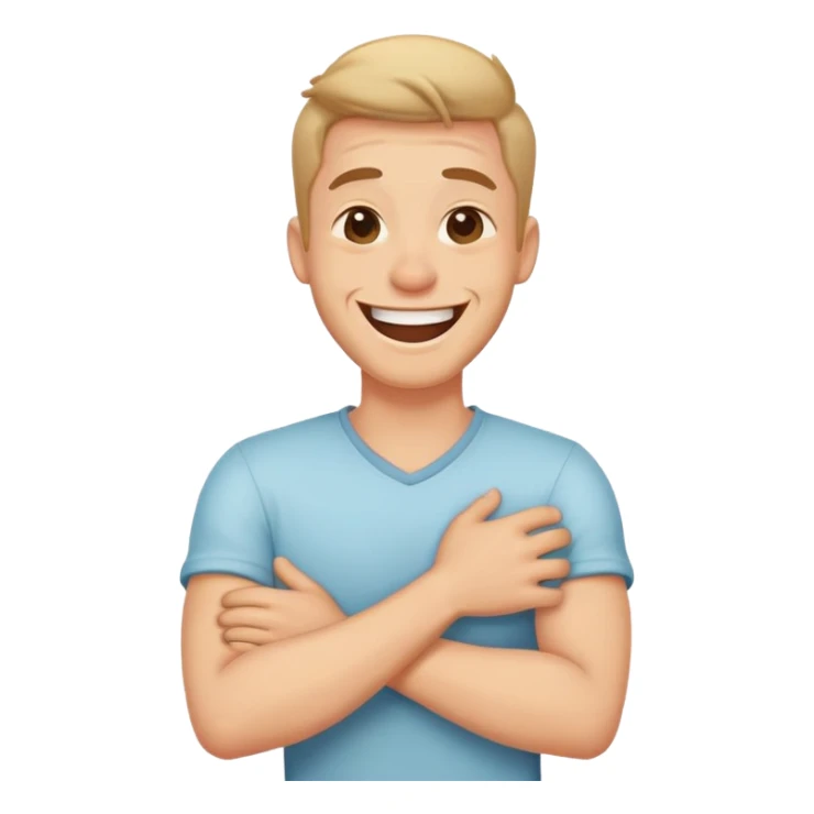 Crossing arms, holding neck, laughing guy ￼ sticker