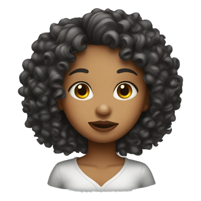 a curly girl with a kiss face sticker