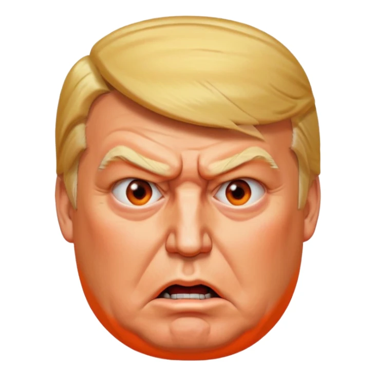 PLEASE MAKE 3 VERSIONS OF AN ISOMETRIC 3D ICON OF A DONALD TRUMP CHARACTER, FROM AN OVERHEAD ISOMETRIC ANGLE, WITH AN ANGRY AND CONFUSED EXPRESSION, HEAVY JOWELS, WITH EXCESSIVE ORANGE MAKEUP, A VERY LARGE, BLOATED STOMACH, AND VERY LARGE ANGLES. sticker