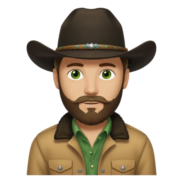 yellowstone dutton ranch cowboy with beard and green eyes, black cowboy hat, black t-shirt and tan jacket sticker