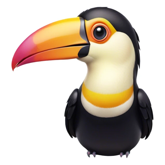 Cinematic Comical Toucan Portrait Emoji, Head tilted dramatically with an exaggeratedly shocked expression, featuring a boldly colored beak and wide, comically expressive eyes full of humorous disbelief, Simplified yet hilariously expressive features, highly detailed, glowing with a slightly sassy tropical glow, high shine, dramatic yet playful, stylized with an air of quirky exotic attitude, soft glowing outline, capturing the essence of a meme-worthy toucan that looks ready to side-eye its way into viral fame! sticker