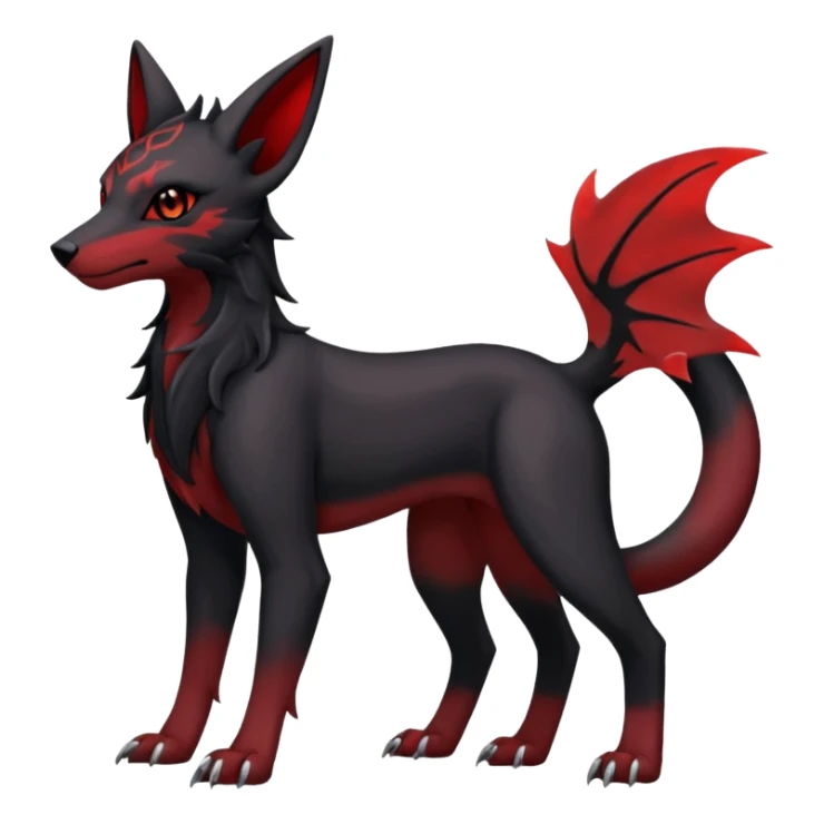 Dusky Soot-Black and Crimson-Gleaming Ember-Veined Gothic Draconic Houndour-Umbreon-Zoroark-hybrid creature (full body) sticker