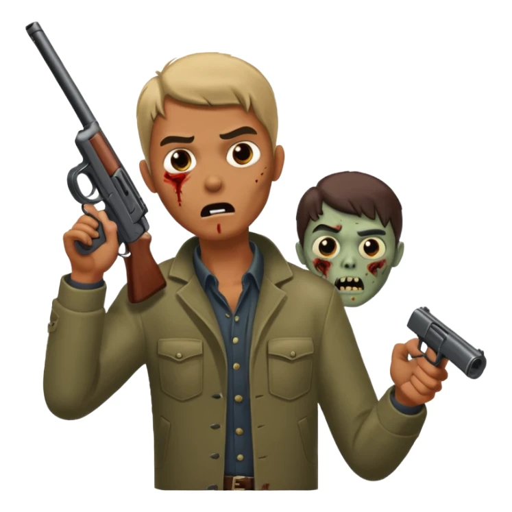 Man aiming shotgun at approaching zombie, dynamic pose, horror scene, no background









 sticker