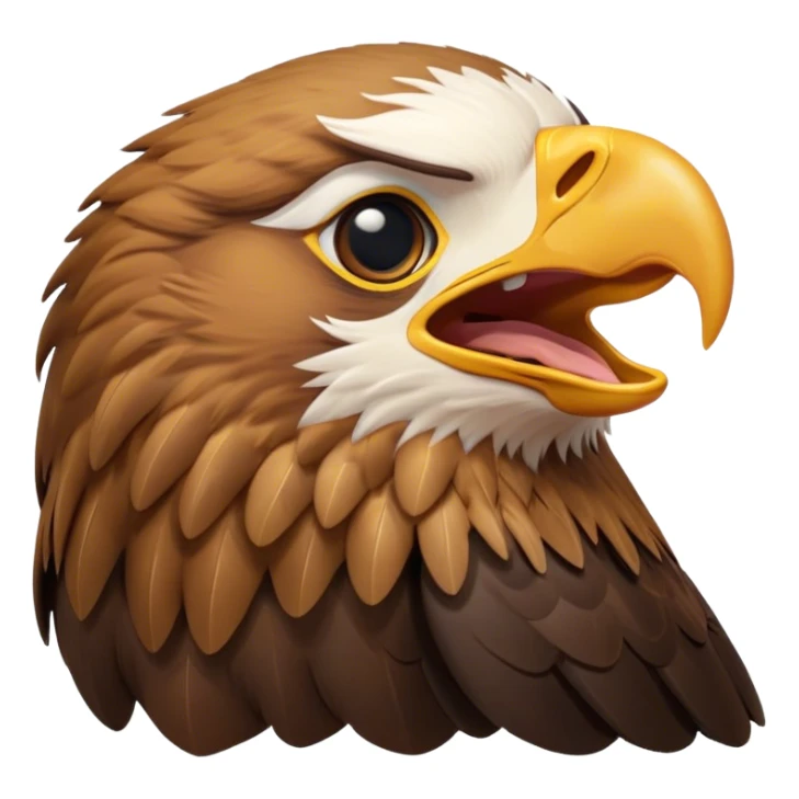 Cinematic Cute Yawning Golden Eagle Portrait Emoji, Head tilted slightly with a dramatic, wide-open yawn, showcasing a robust, majestic form with softly drooping feathers and sleepy, half-closed eyes, Simplified yet irresistibly adorable features, highly detailed, glowing with a soft, cozy amber glow, high shine, relaxed yet expressive, stylized with a dash of whimsical aerial charm, soft glowing outline, capturing the essence of a drowsy yet affectionate golden eagle that appears ready to stretch out for a nap! sticker