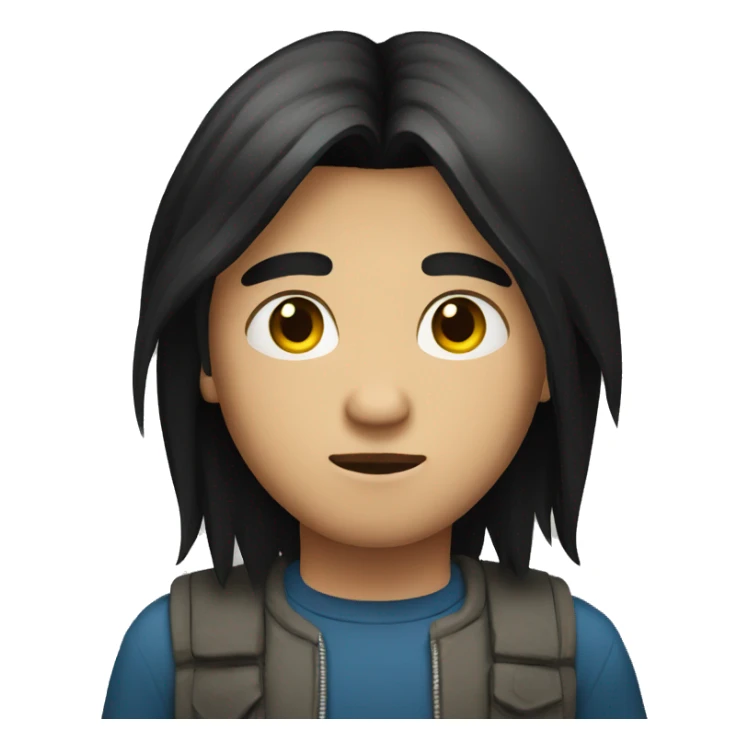 boy with long black straight hair serious face sticker