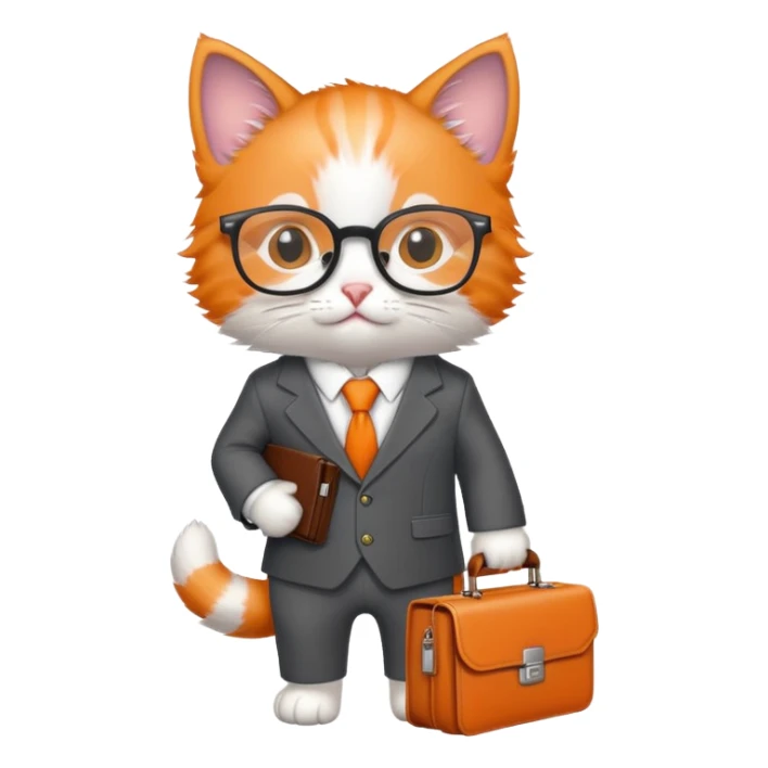 kitten in a suit holding a briefcase and wearing glasses sticker