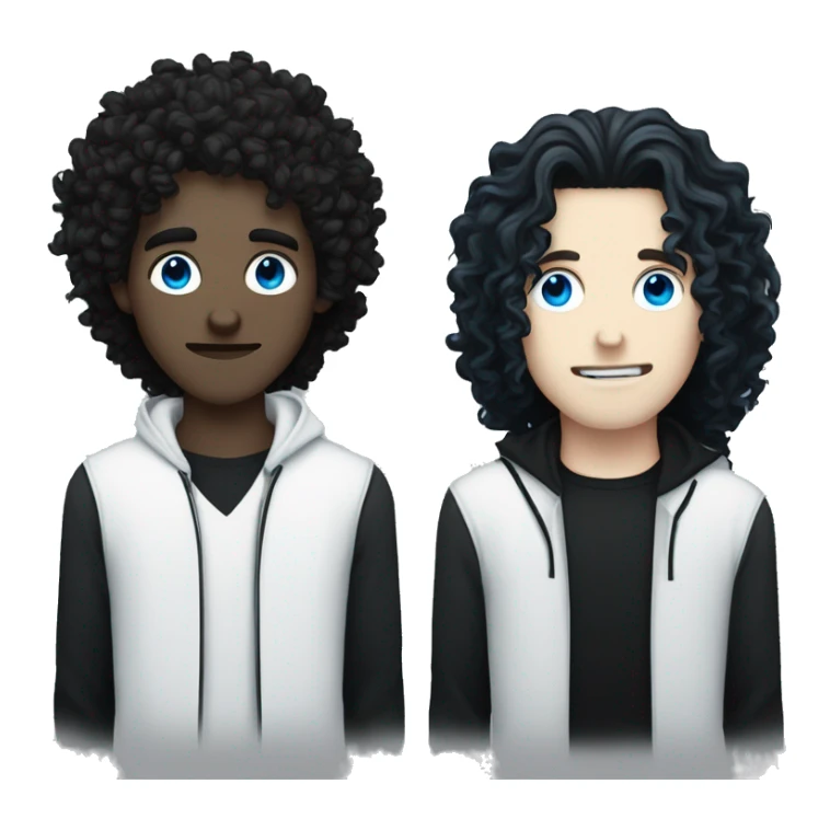 A white goth guy with curly black long hair and blue eyes and a black grunge guy with curly black long hair and they're a couple sticker