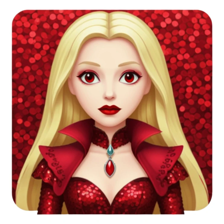 Countess Dracula from Universal Monsters with long blonde hair, dark red sequin outfit sticker