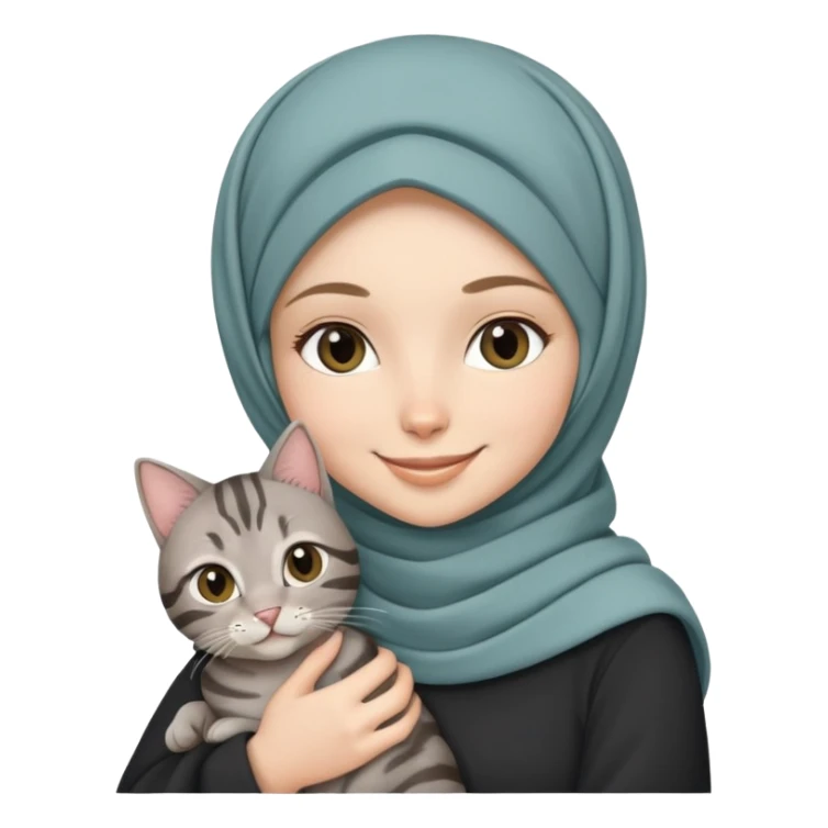 Hijab White girl smiling while holding a black grey tabby cat sticker