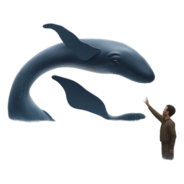 man touching giant whale in the water sticker