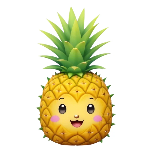 Cute Kawaii Pineapple, tiny and round, bright golden yellow with a spiky green top, chubby cheeks, playful winking expression, soft pastel textures, sweet and tropical vibes! sticker
