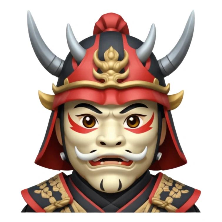 Samurai with helmet and an oni mask covering their mouth but you can see their eyes sticker