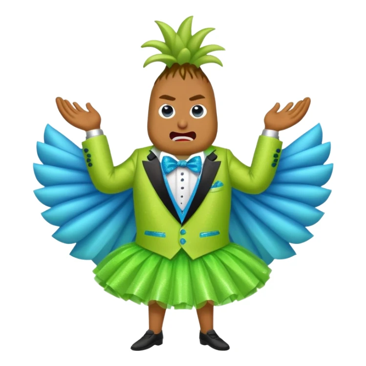 Angry blue banana fruit wearing a sparkly lime green tuxedo and tutu sticker