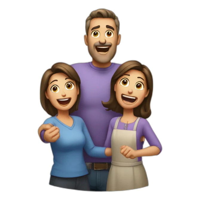 A man, wife and daughter shouting yes’!’ sticker