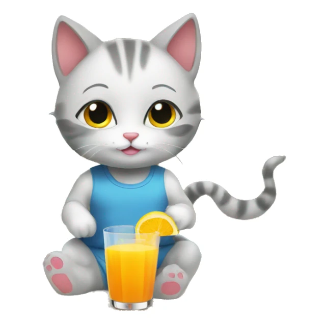 a kitten in gym clothes drinking a nutritious juice sticker