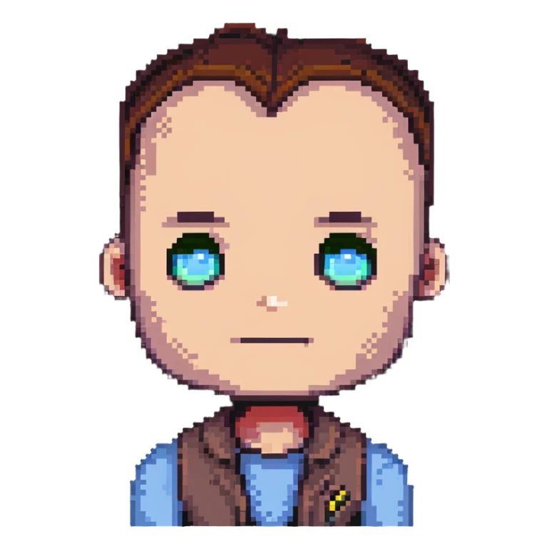 Pixel art of a guy with a giant forehead, male character sticker