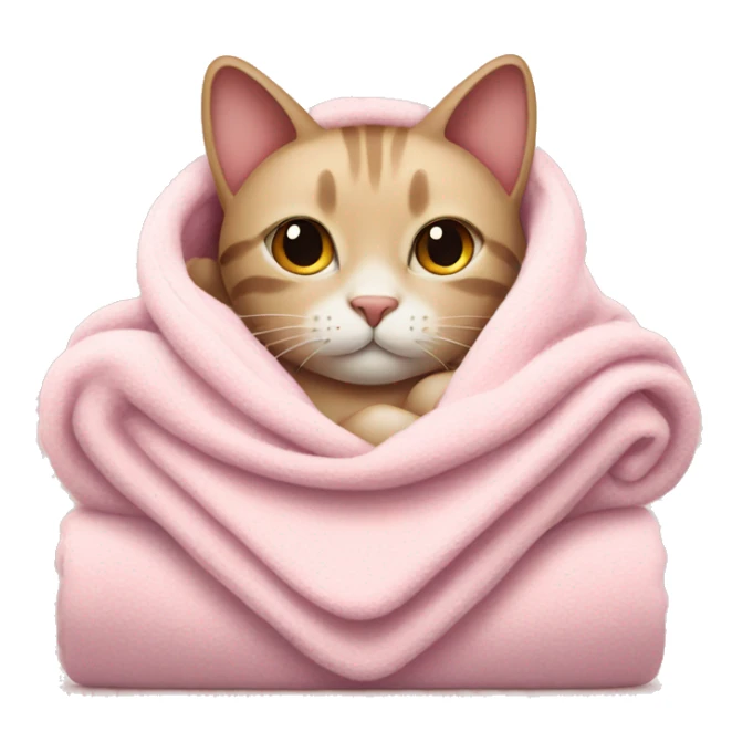 cat with a cozy light pink blanket around it sticker