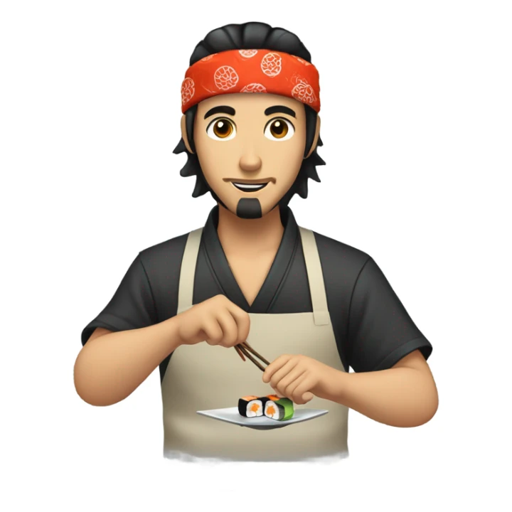 black hair sushi master with bandana sticker