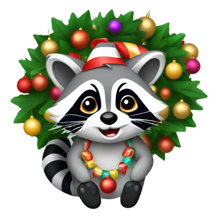 raccoon in a Christmas garland sticker