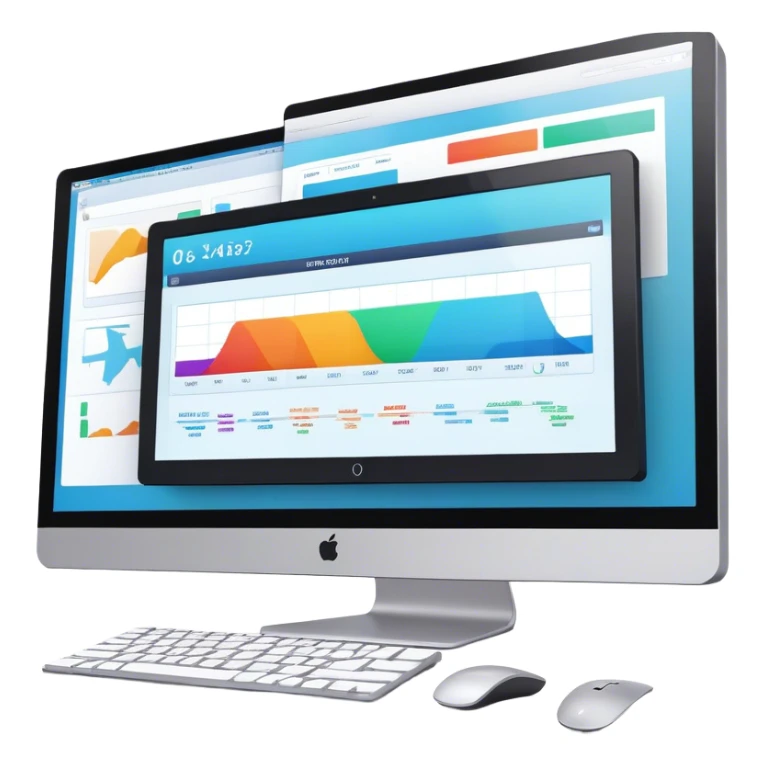 Create an emoji for animation and motion design. Show a computer monitor displaying cartoon creation process, with a timeline, keyframes, and motion effects. Use modern, vibrant colors. No emojis or smiley faces. Transparent background. sticker