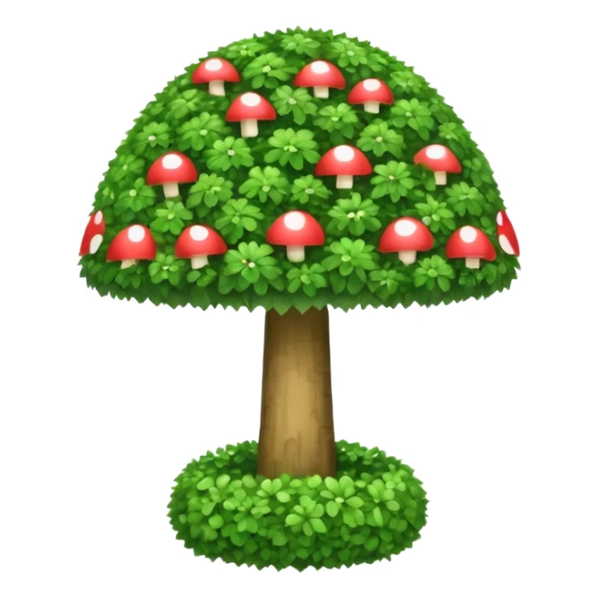 mushroom shaped topiary tree emoji, umbrella shaped green bush, cute emoji style, white background sticker