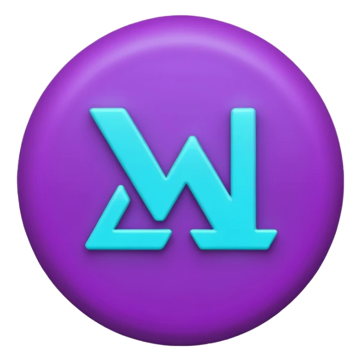 futuristic minimalistic emoji icon, letters "N" formed by three glowing digital lines representing Storm, Atom and NoizeGames, neon purple (#8B5CF6) and cyan (#00E0FF) on dark background, modern tech style, 1:1 aspect ratio sticker