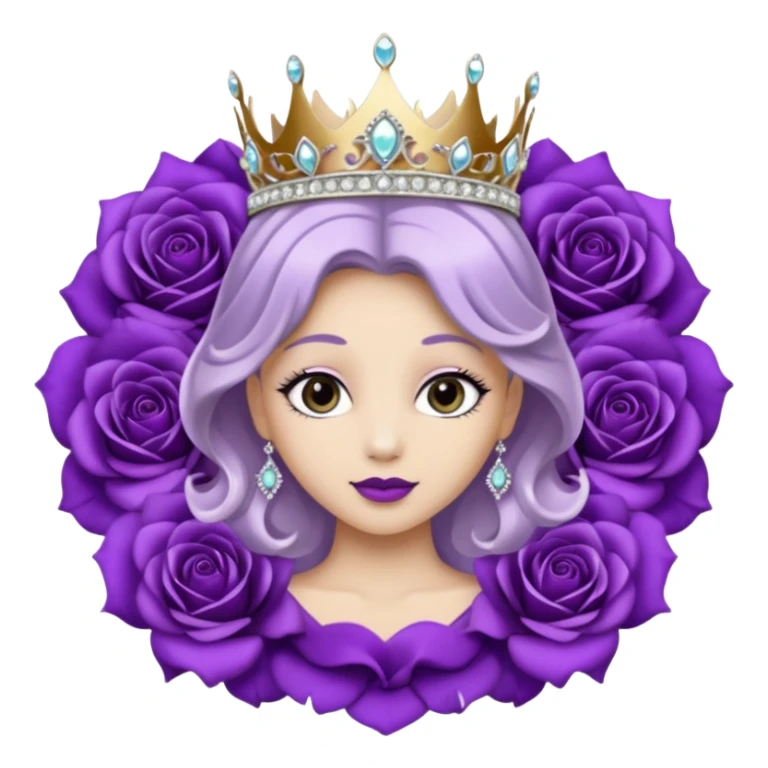Purple rose flower, silver circle plaque with silver tiara sticker
