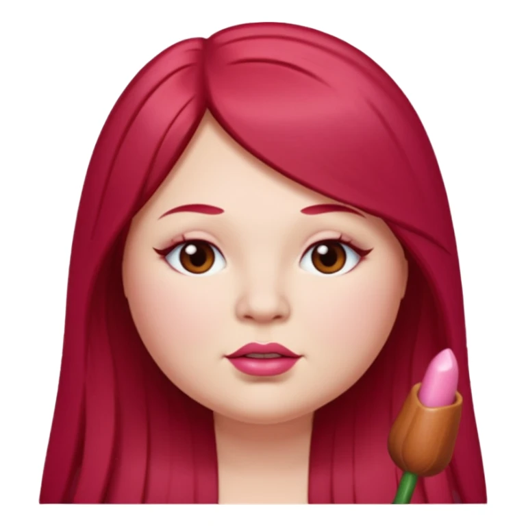 chubby white woman cherry red long straight hair parted middle sticker