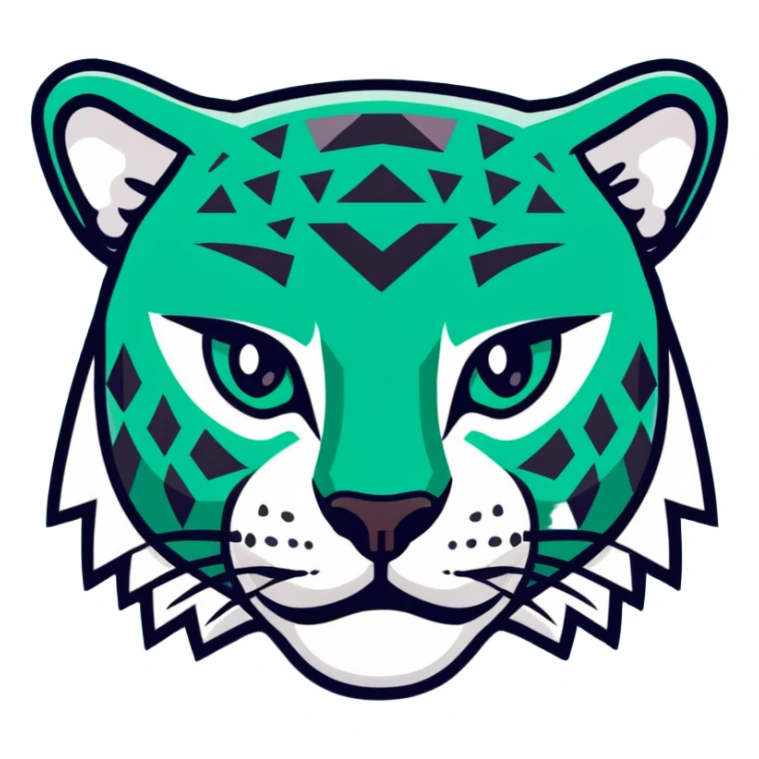 Geometric Maya style jaguar - important message, strictly white and deep dark green only, angular sharp lines sticker