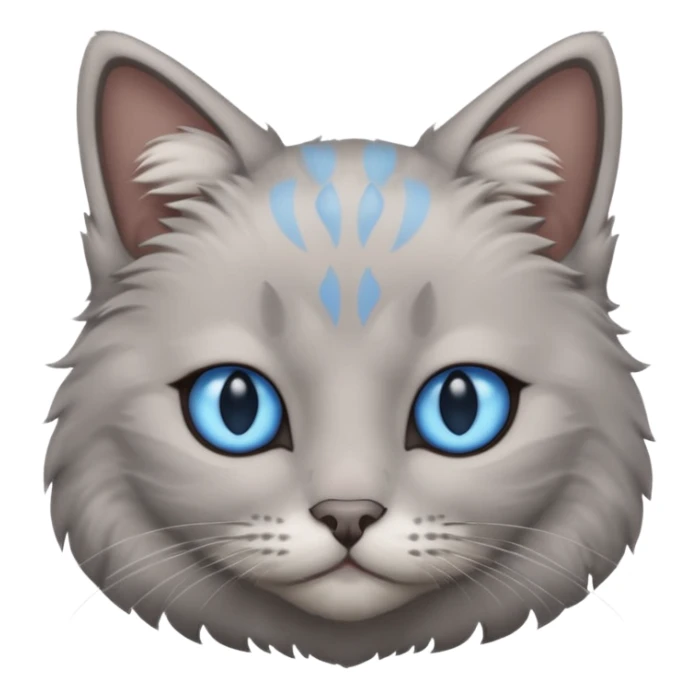 a gray cat with blue eyes on its FOREHEAD sticker