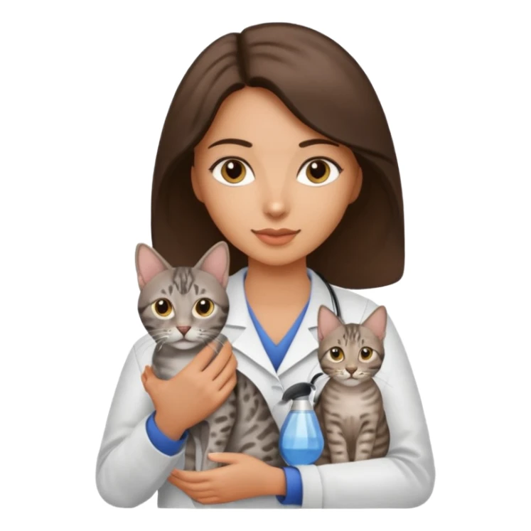 Female pet vet, brunette, Egyptian mau cat sticker