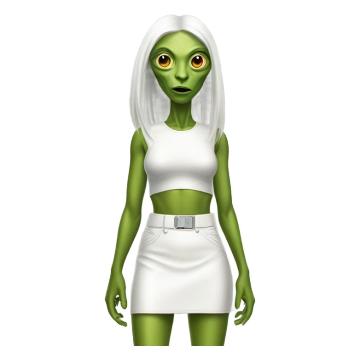 reptilian alien woman in white leather mini skirt, full body sticker
