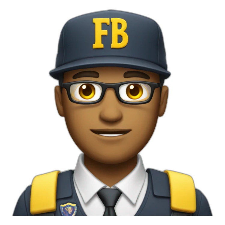 man with yellow "FBI" letters on his cap sticker