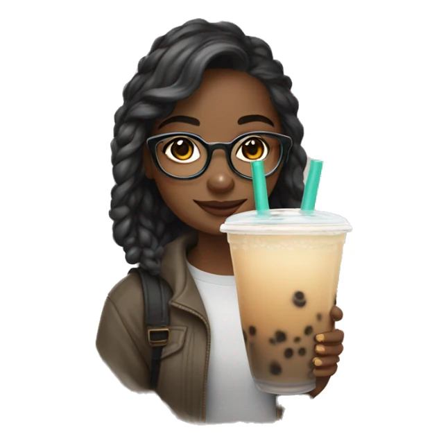 Girl with glasses and boba tea sticker