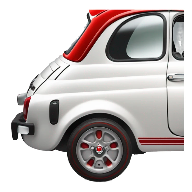 Fiat 500 abarth blanche vue de profil, avec une bande latéral rouge et rétroviseur rouge. Jante chromé pétale  sticker