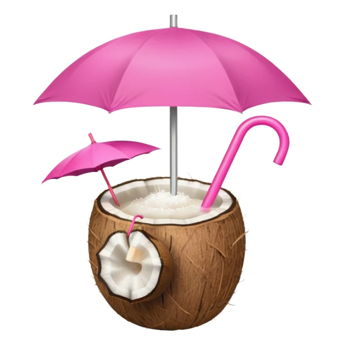 coconut drink with pink umbrella and a pink straw sticker