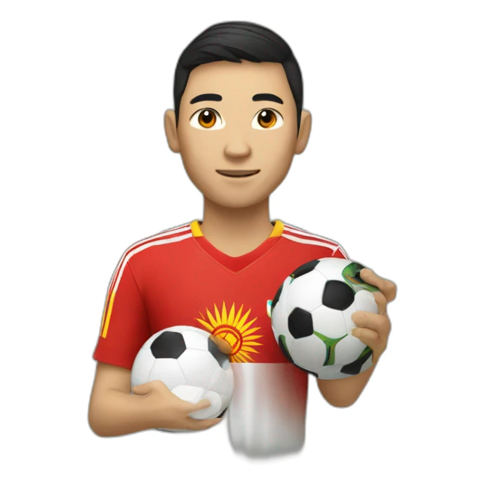 Soccer's player from kyrgyzstan holds the world world cup sticker