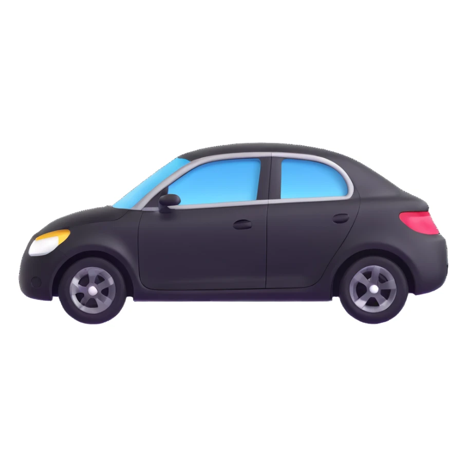 matte black minimalist car icon with a fine silver outline, subtle rod or hook tool touching a visible dent, simple and clean, focus on dent repair sticker