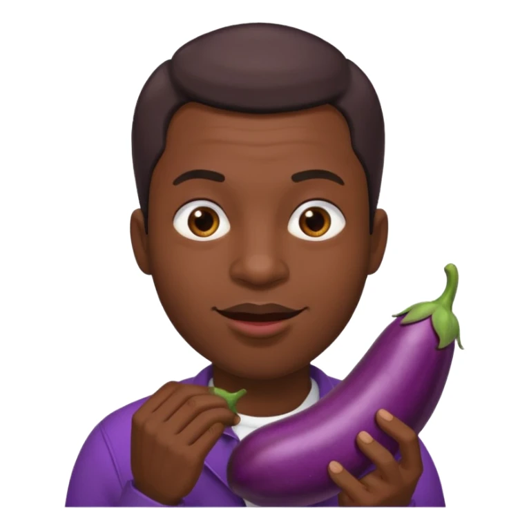 Black man biting his lip, while holding an eggplant infront of him sticker